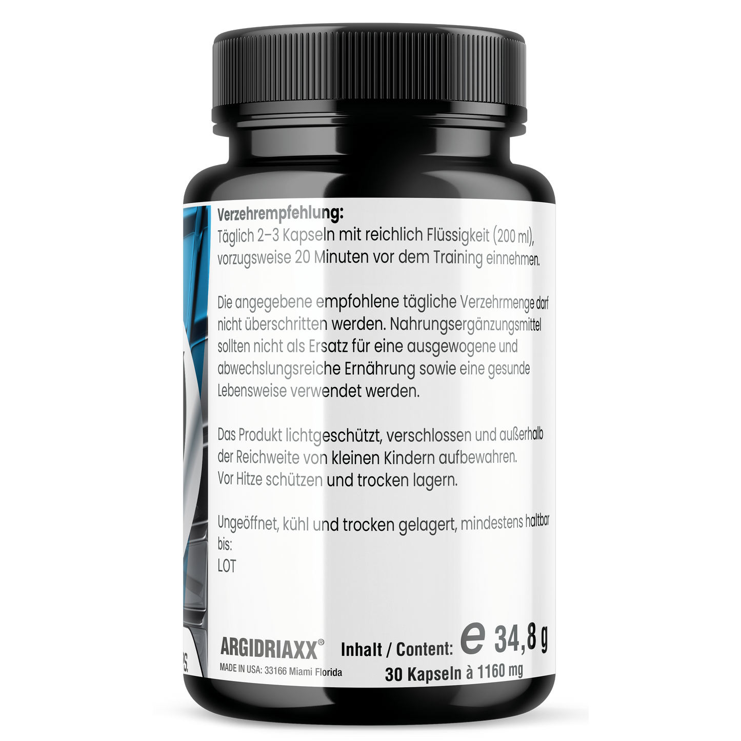 ARGIDRIAXX NO – Patentierter Arginin-Komplex für maximalen Pump & Muskelwachstum - 30 Kapseln