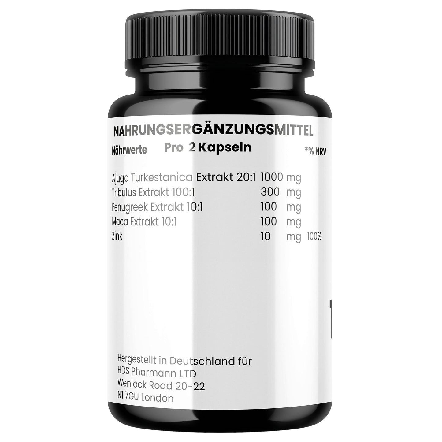 HDS Pharman, Turkesterone 1000 mg – Ajuga-Extrakt mit Tribulus, Maca & Zink – 100 % natürlich (60 Kapseln)