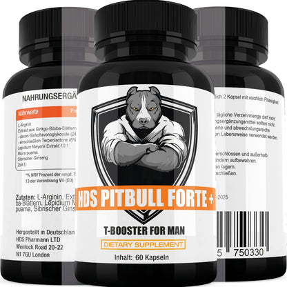 HDS PITBULL Forte Plus 60 Kapseln  Testo Booster Muskelaufbau Bodybuilding Vegan