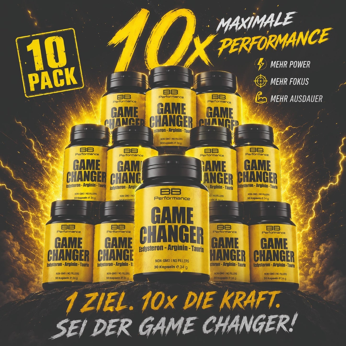 10x GAME CHANGER – Ecdysteron + Arginin + Taurin | Testo Booster  | Muskelaufbau