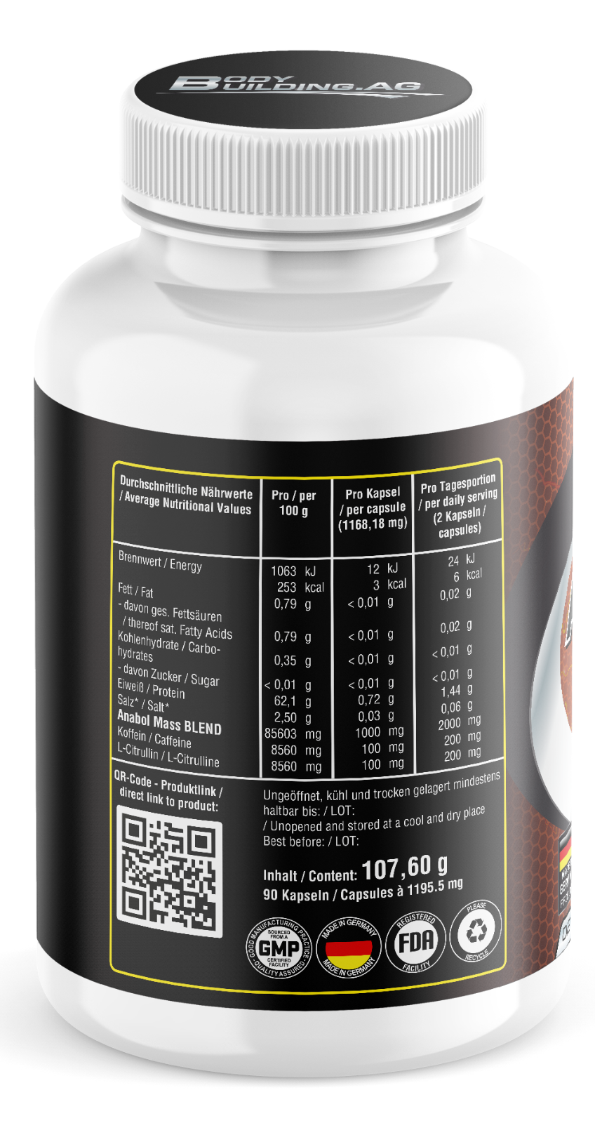 Anabol Mass Nitric Oxid 5-Fach Arginin + Citrullin 🔥 Gratis Dose sichern!