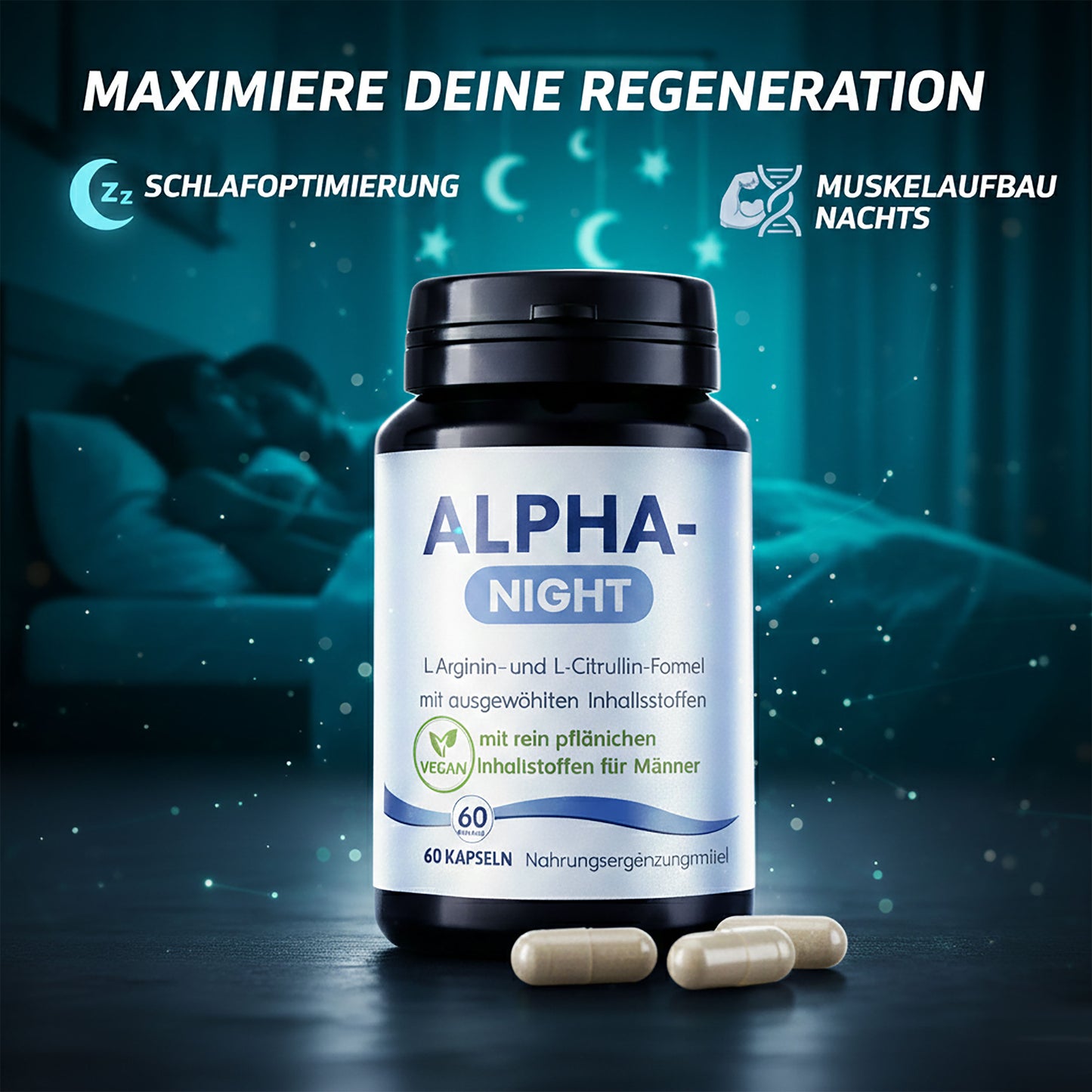 Alpha Night Kapseln mit L-Arginin, Citrullin, Zink, Vitamin B6 & D3 vegan