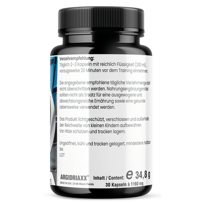 ARGIDRIAXX NO – Patentierter Arginin-Komplex für maximalen Pump & Muskelwachstum - 30 Kapseln