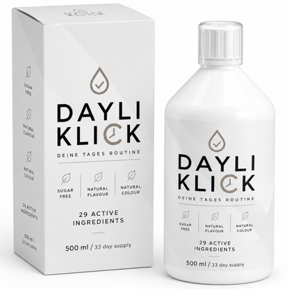 DAYLI Klick  – Vitamin B Komplex (B1–B12) – Flüssige Vitamine A, C, D3, E & Mineralstoffe – 500ml (33 Tagesdosen) – Mit Cholin, Ashwagandha & Lutein