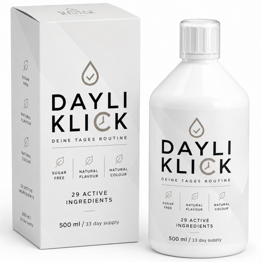 DAYLI Klick  – Vitamin B Komplex (B1–B12) – Flüssige Vitamine A, C, D3, E & Mineralstoffe – 500ml (33 Tagesdosen) – Mit Cholin, Ashwagandha & Lutein