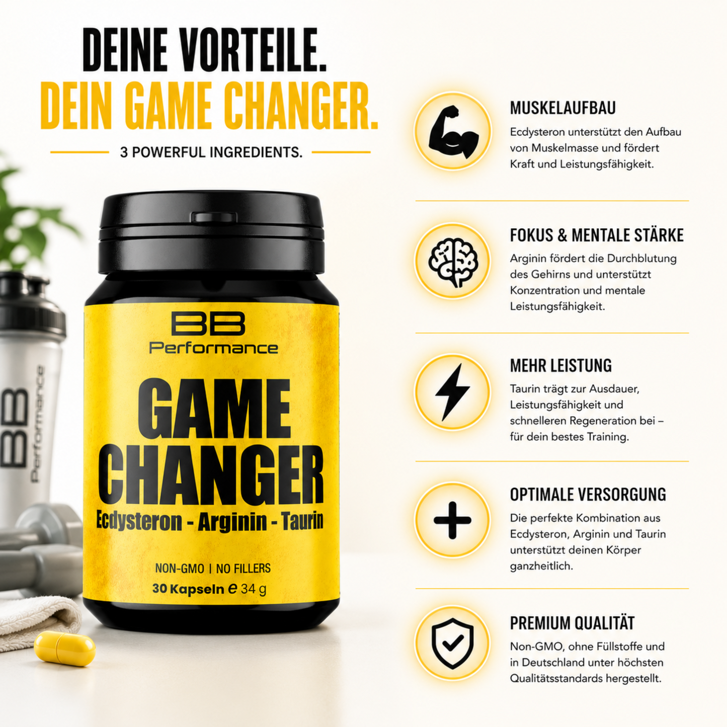 GAME CHANGER – Ecdysteron · Arginin · Taurin