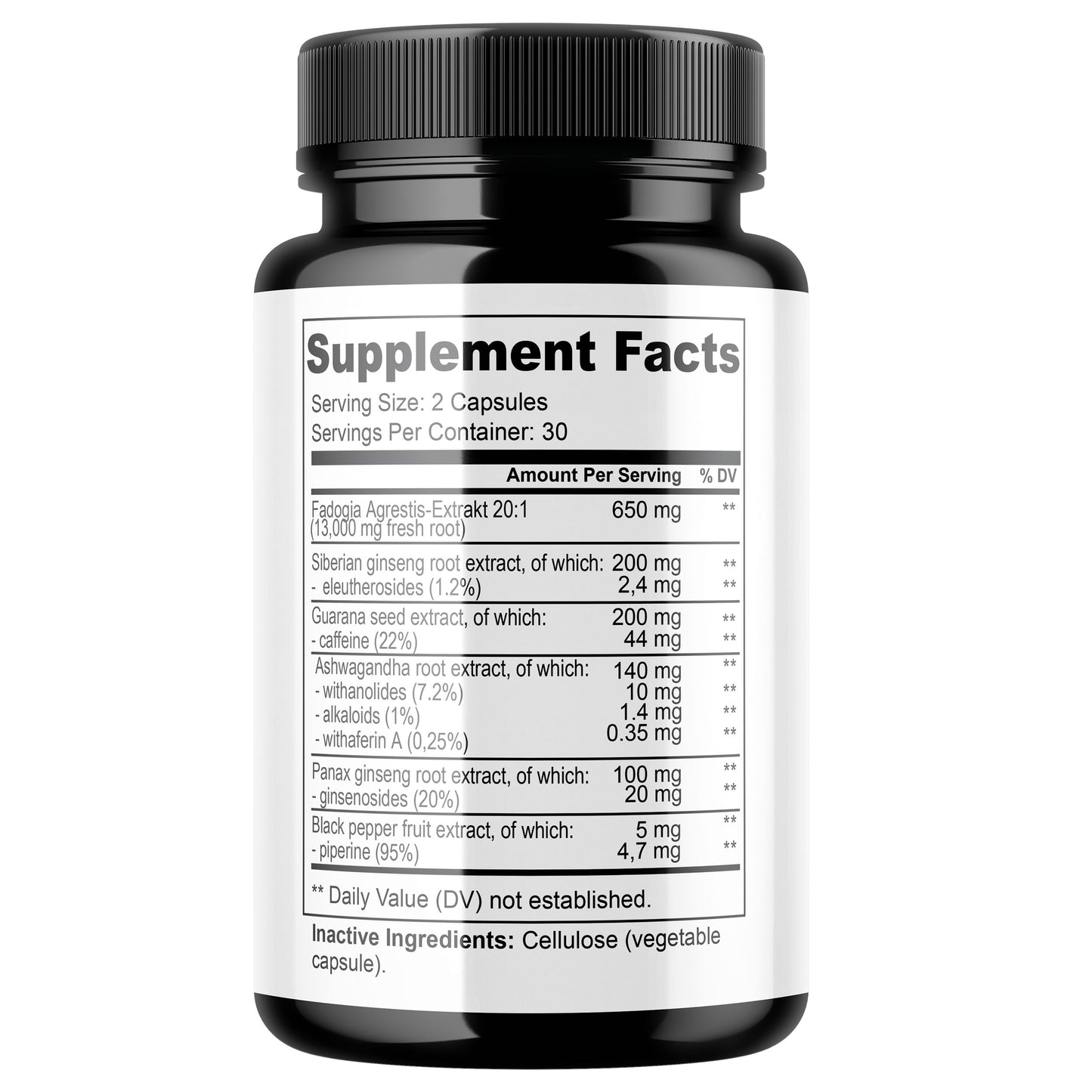 HDS Pharman, Adaptogen-Komplex mit Fadogia, Ginseng, Ashwagandha & Guarana – 60 vegane Kapseln