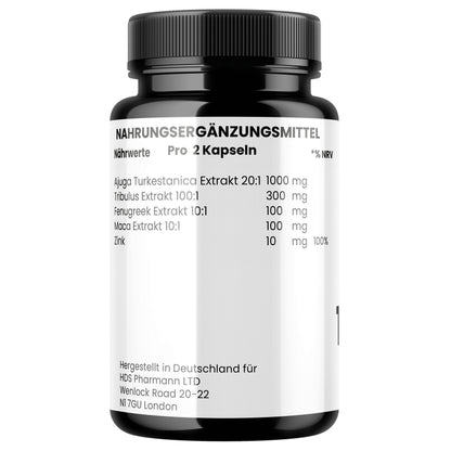 HDS Pharman, Turkesterone 1000 mg – Ajuga-Extrakt mit Tribulus, Maca & Zink – 100 % natürlich (60 Kapseln)