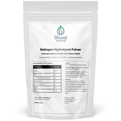 Lifood Swiss, Kollagen Hydrolysat Pulver - 500g Kollagen Peptide Typ 1 und Typ 3