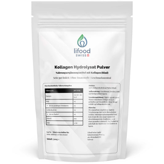 Lifood Swiss, Kollagen Hydrolysat Pulver - 500g Kollagen Peptide Typ 1 und Typ 3