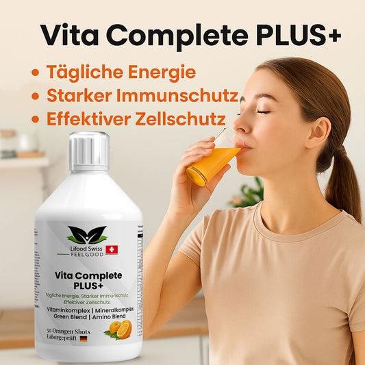 Lifood Swiss, Vita Complete PLUS+ 50 vegane Shots - Fresh Orange - 500ml