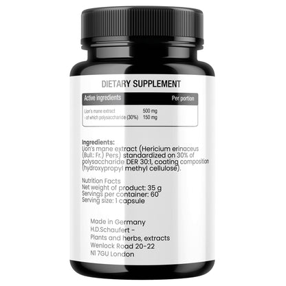 HDS Pharman™ Lion's Mane – 60 Vegane Kapseln mit Hericium erinaceus Extrakt
