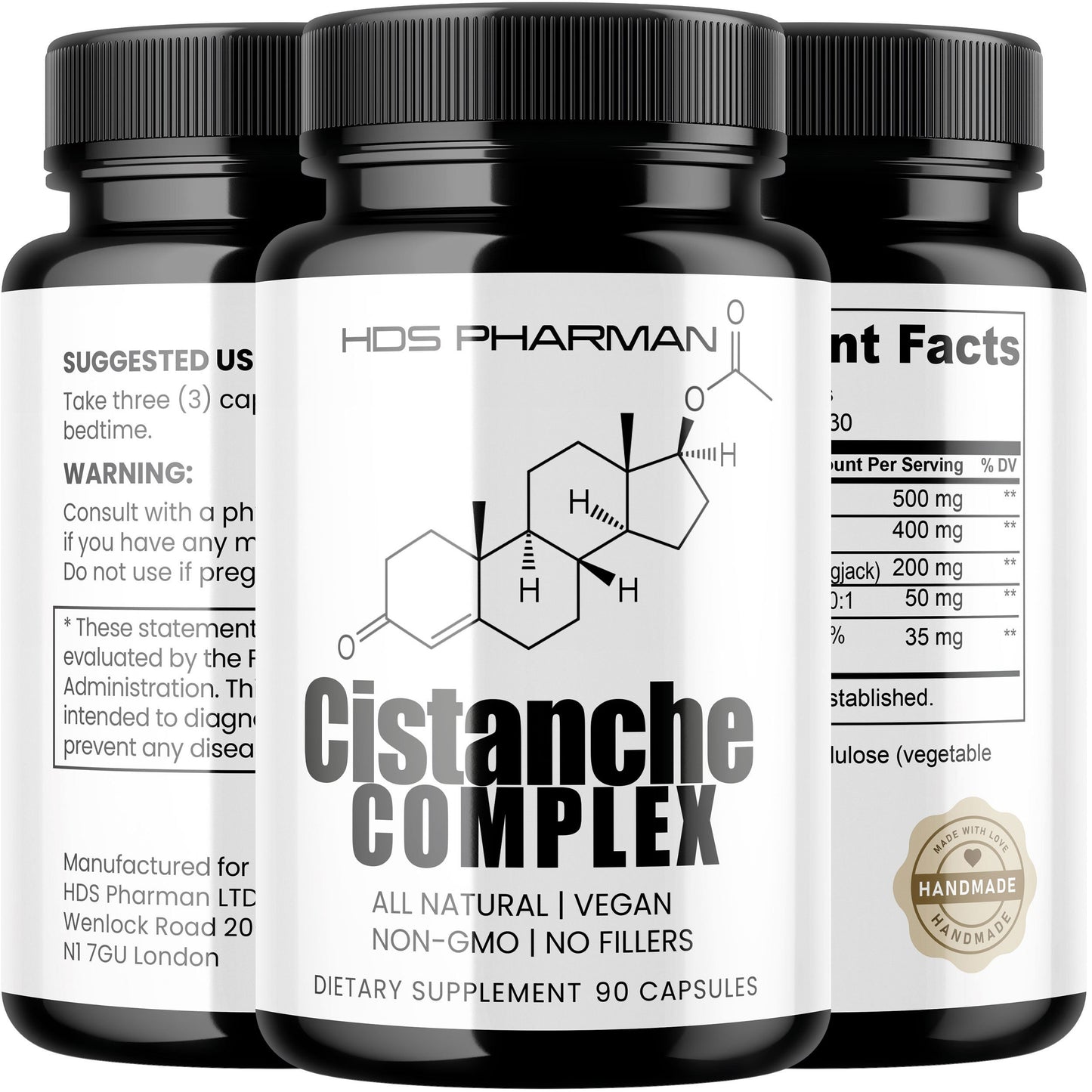 Cistanche Complex 500 mg | Tubulosa Extrakt 20:1 | Fadogia Agrestis | Tongkat Ali | Vegan | Ohne Zusatzstoffe | Laborgeprüft | HDS Pharman
