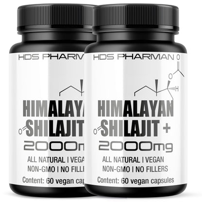 Power Shilajit | + Ashwagandha Schwarzer Pfeffer | 2000 mg hochdosiert | Fulvinsäuren Huminsäuren | Vegan | Ohne Zusatzstoffe | HDS Pharman