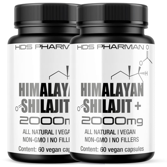 Power Shilajit | + Ashwagandha Schwarzer Pfeffer | 2000 mg hochdosiert | Fulvinsäuren Huminsäuren | Vegan | Ohne Zusatzstoffe | HDS Pharman