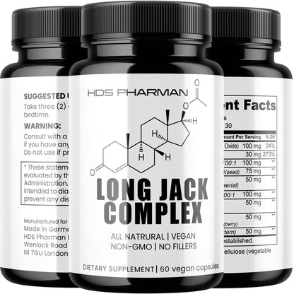 Long Jack Tribulus Zink Magnesium Komplex | Männerformel | Vegane Kapseln | Ohne Zusatzstoffe | Handmade | Laborgeprüft | HDS Pharman